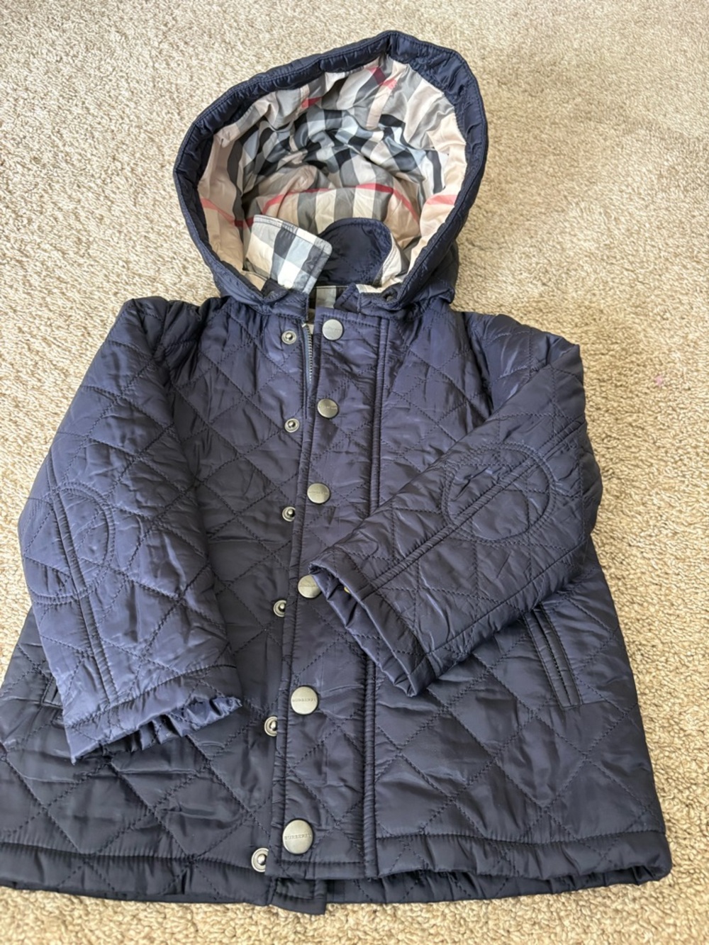 Burberry Navy Quilted Hooded Kids Puffer Jacket